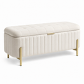 Gepolsterte Sitzbank mit Stauraum und Klappdeckel, 120 x 45 x 50 cm, Creme/Gold