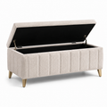 Sitzbank mit Stauraum und Klappdeckel, 120 x 45 x 48 cm, Bouclé-Optik in Creme mit goldfarbenen Füßen