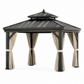 Gartenpavillon mit Hardtop und Vorhängen, 400 x 300 x 280 cm, Anthrazit/Beige