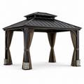 Gartenpavillon 400 x 300 x 290 cm in Anthrazit mit festem Doppeldach und braunen Vorhängen
