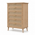 Hohe Kommode mit 6 Schubladen, 80 x 40 x 130 cm, Natur und Beige, skandinavischer Stil