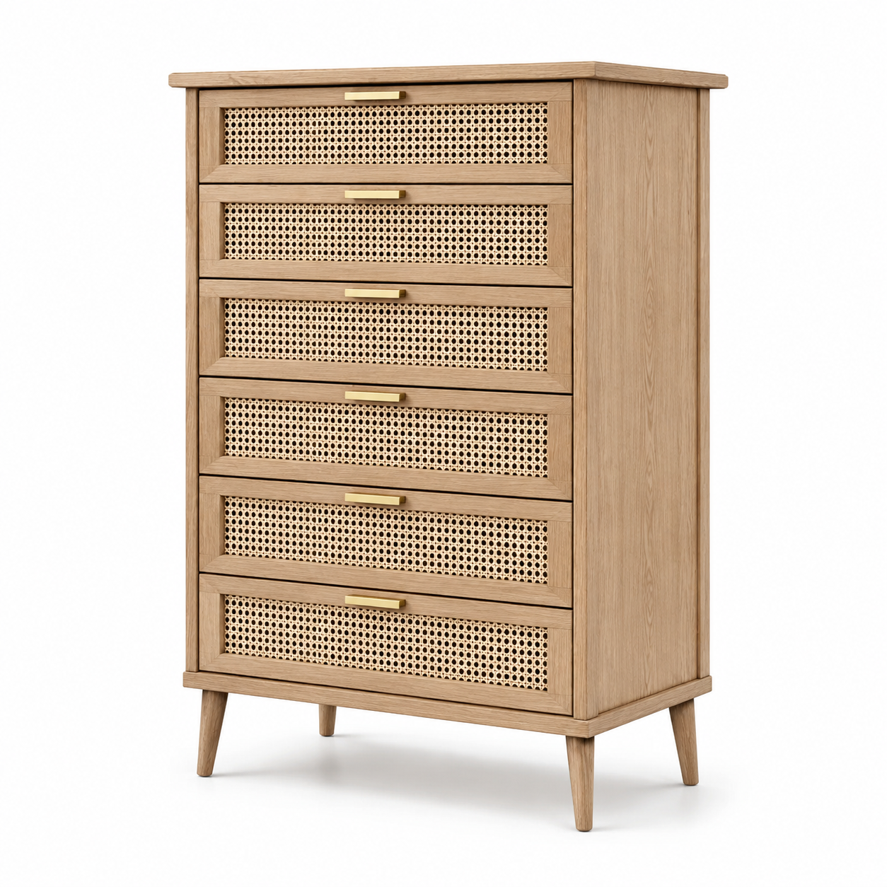Hohe Kommode mit 6 Schubladen, 80 x 40 x 130 cm, Natur und Beige, skandinavischer Stil