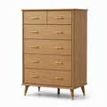 Kommode mit 6 Schubladen, Eichefarben/Messingfarben, 90 x 45 x 130 cm, Retro-Stil