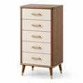Hohe Kommode mit 5 Schubladen, 55 x 40 x 110 cm, Braun/Beige/Goldfarben, Retro-Stil