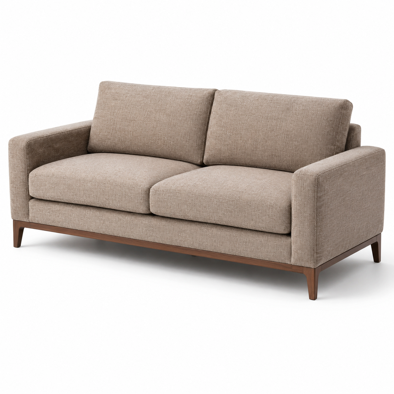 Modernes 2-Sitzer-Sofa in Beige/Braun mit Textilbezug und Holzgestell, 180 x 86 x 84 cm