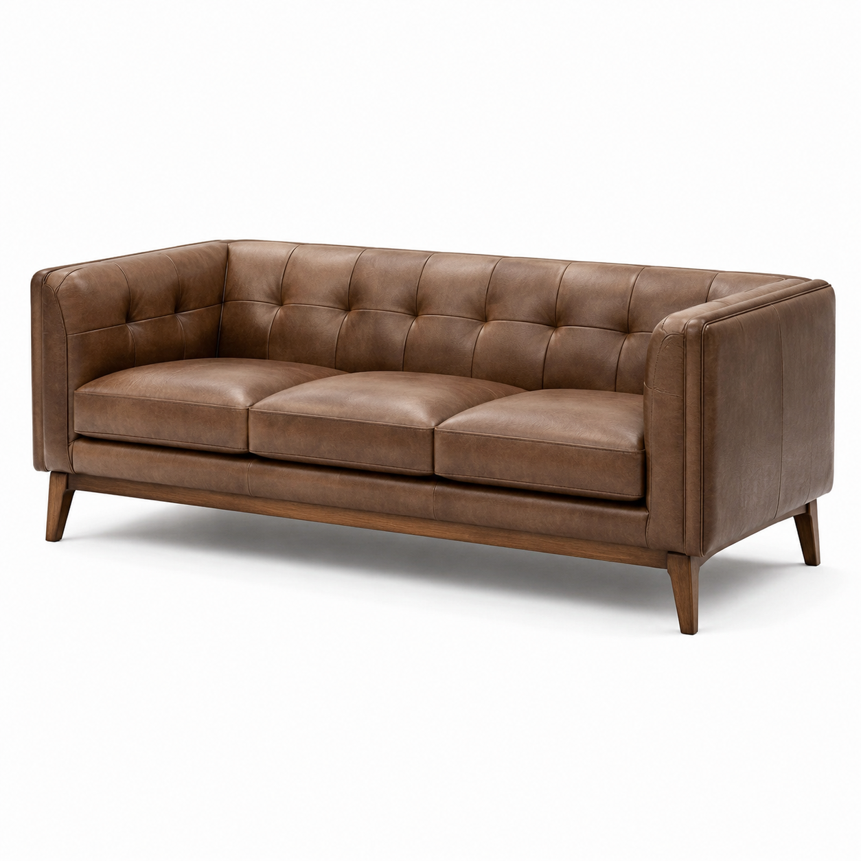 3-Sitzer-Sofa in Braun und Dunkelbraun, 220 x 88 x 79 cm, Lederoptik mit Holzfüßen im Retro-Stil