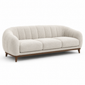 Modernes 3-Sitzer-Sofa mit Bouclé-Bezug in Creme und dunkelbraunem Holzgestell, 220 x 90 x 80 cm
