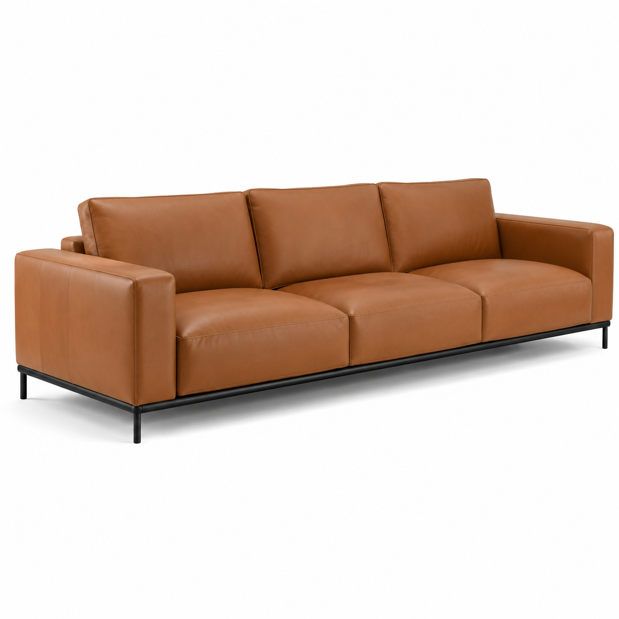 3-Sitzer-Sofa 225 x 90 x 82 cm, Braun in Lederoptik mit schwarzem Metallgestell