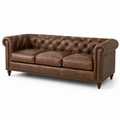 Chesterfield 3-Sitzer-Sofa in Braun, 220 x 90 x 76 cm, Lederoptik mit Knopfheftung