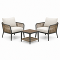 3-teiliges Gartenmöbel-Set mit 2 Sesseln 76 x 75 x 79 cm und Tisch 60 x 60 x 45 cm, Anthrazit/Braun/Cremeweiß