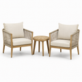 3-teiliges Gartenmöbel-Set aus Holz, 2 Sessel 73 x 75 x 81 cm und Tisch Ø 50 x 48 cm, Natur/Beige