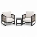 3-teilige Gartensitzgruppe mit 2 Sesseln je 73 x 75 x 78 cm und Beistelltisch 45 x 45 x 45 cm, Creme/Anthrazit/Grau