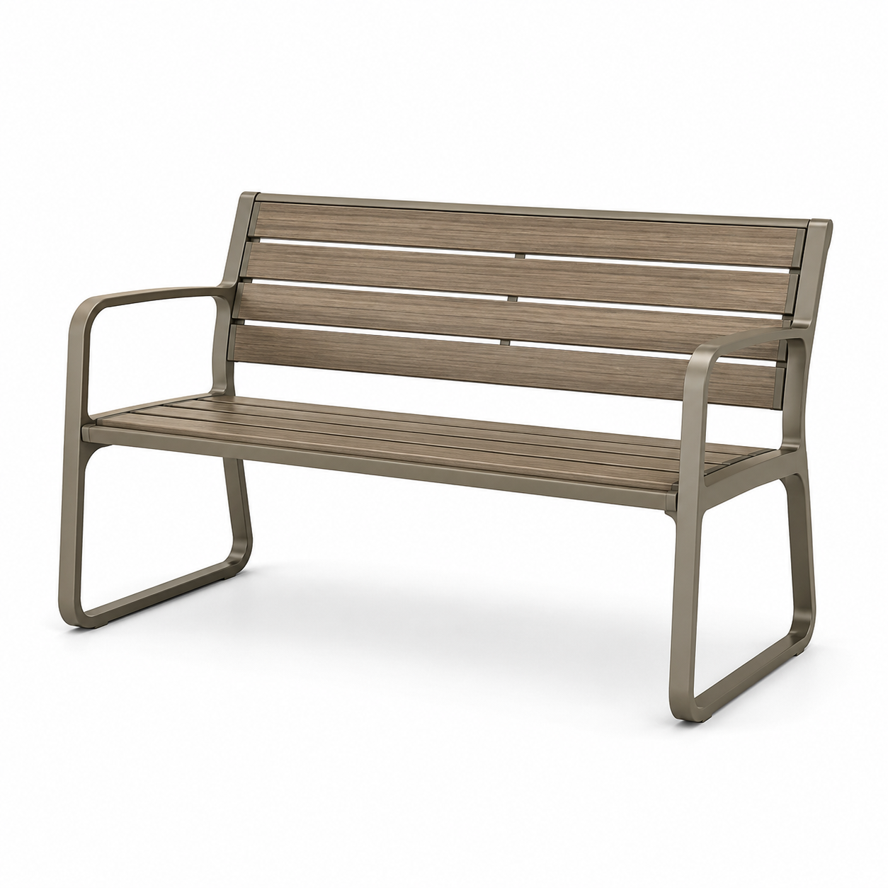 Gartenbank für 2 Personen mit Armlehnen, 126 x 60 x 82 cm, Metall und Holz, Braun/Taupe