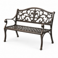 Metall-Gartenbank mit Armlehnen und floralen Ornamenten, 120 x 60 x 85 cm, Dunkelbraun/Bronze