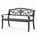 Metall-Gartenbank mit floralen Zierornamenten, Schwarz, 127 x 60 x 86 cm