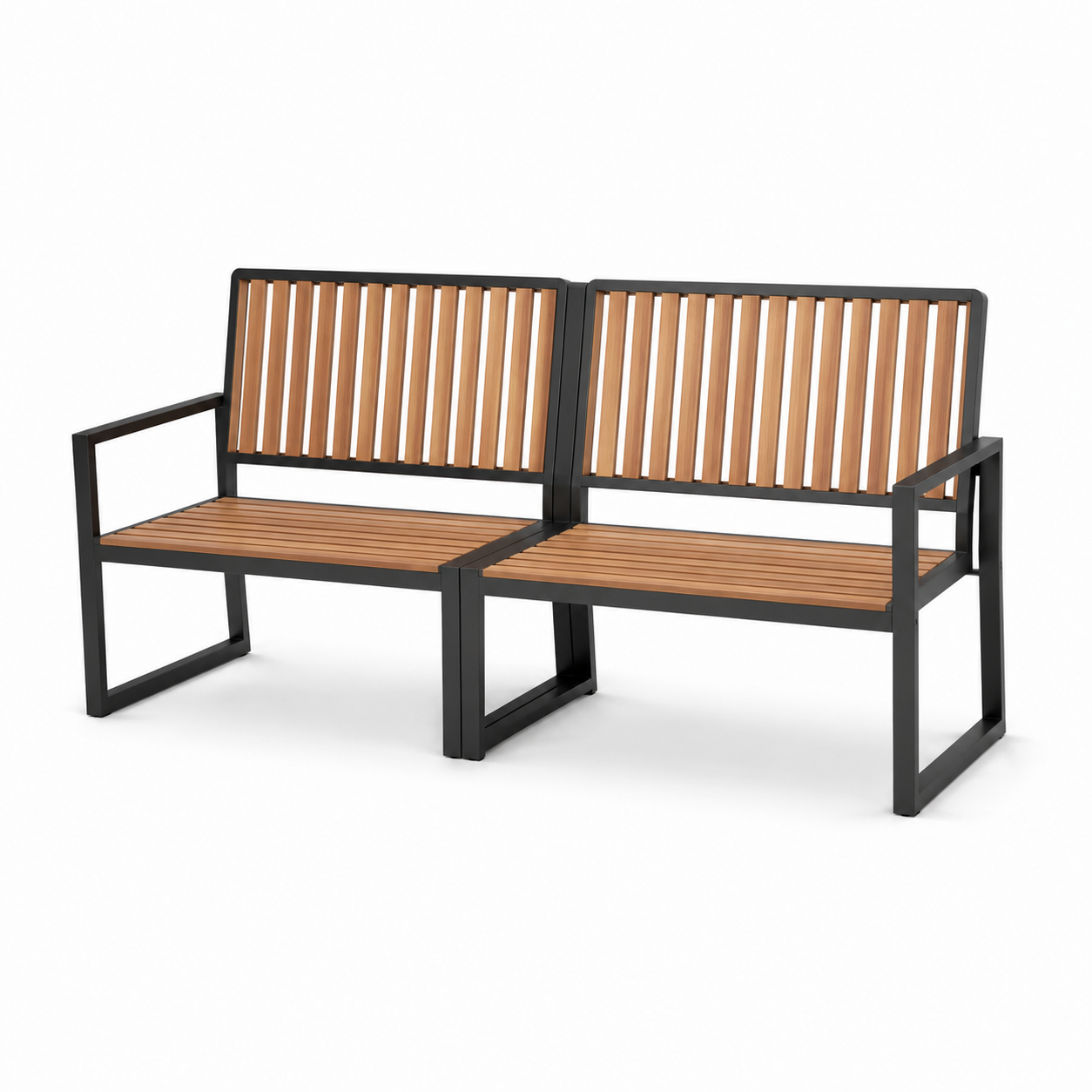 Zweisitzige Gartenbank aus Holz und Metall, Braun/Schwarz, 126 x 63 x 86 cm