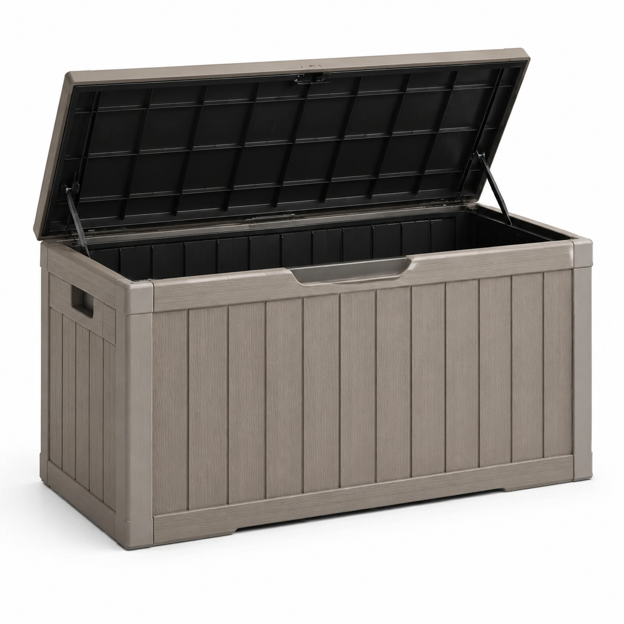 Garten-Aufbewahrungsbox aus Kunststoff mit Klappdeckel, 120 x 54 x 57 cm, Taupe/Schwarz