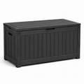 Garten-Aufbewahrungsbox in schwarzer Holzoptik mit Klappdeckel, 120 x 58 x 63 cm