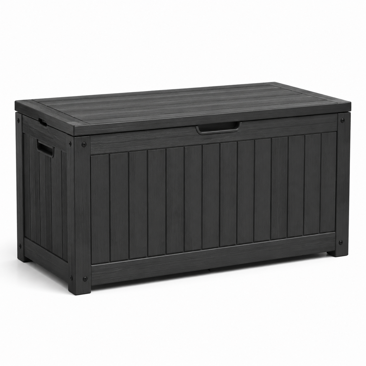 Garten-Aufbewahrungsbox in schwarzer Holzoptik mit Klappdeckel, 120 x 58 x 63 cm