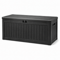 Garten-Aufbewahrungsbox aus Kunststoff in Schwarz, 120 x 55 x 60 cm, Holzoptik mit Klappdeckel
