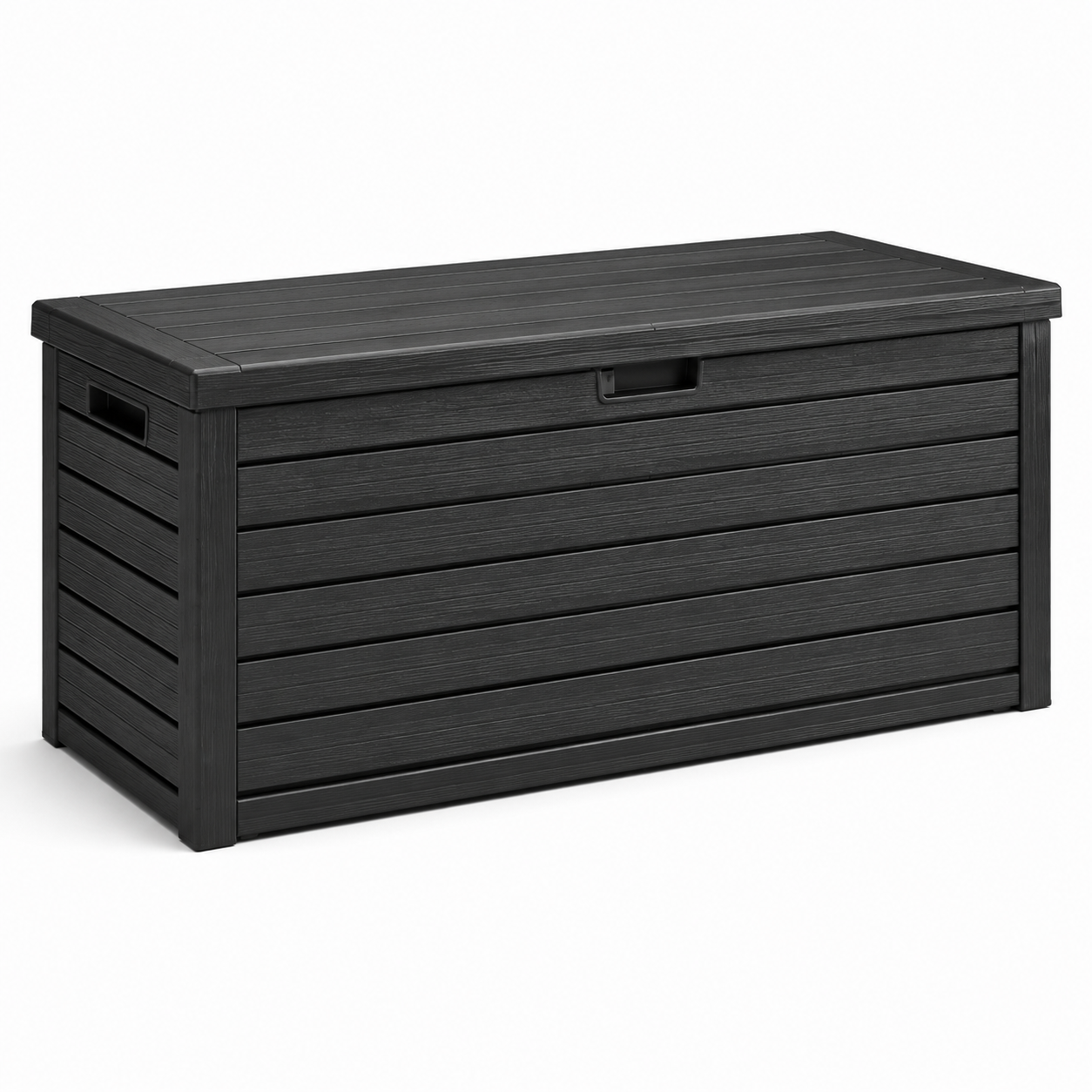 Auflagenbox aus Kunststoff in Holzoptik, 120 x 55 x 60 cm, Anthrazit/Schwarz, witterungsbeständig