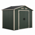 Metall-Gerätehaus 257 x 205 x 178 cm, Dunkelgrün/Beige/Schwarz, mit Doppeltür und Satteldach