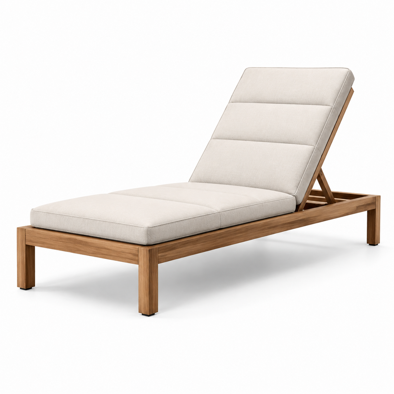 Gepolsterte Gartenliege aus Holz mit verstellbarer Rückenlehne, Naturbraun/Creme, 200 x 75 x 95 cm