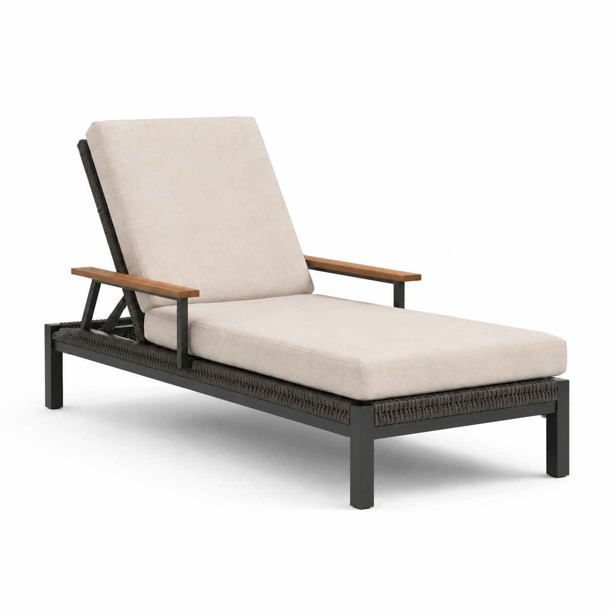 Gartenliege mit verstellbarer Rückenlehne, Beige/Anthrazit/Braun, 200 x 75 x 90 cm