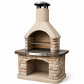 Gartengrill mit Rauchabzug und höhenverstellbarem Grillrost, Beton und Stahl, Beige/Braun/Schwarz/Silber, 110 x 65 x 210 cm