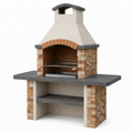 Grillkamin aus Beton und Stahl, 140 x 70 x 210 cm, Beige/Braun/Anthrazit, mit Grillrost und Ablage