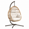 Freistehendes Modell mit Metallgestell, offenem Geflecht und Polstern, 105 x 105 x 195 cm, Naturbeige/Dunkelbraun/Cremeweiß