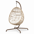 Freistehender Hängesessel mit Gestell und Polsterung, 115 x 105 x 198 cm, Beige/Braun/Cremeweiß